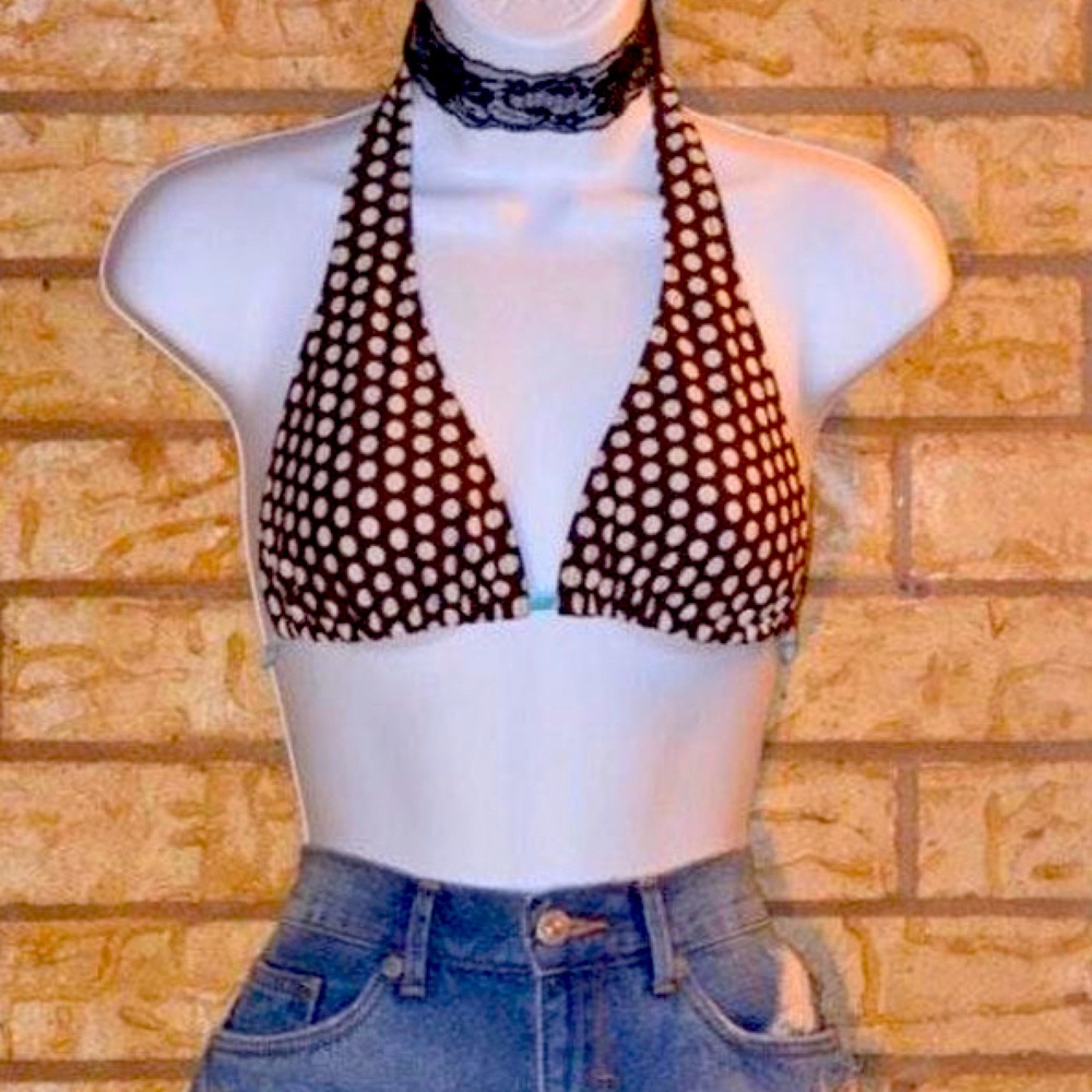 Brown and White Polka Dot Bikini Top